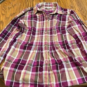 Jones New York MultiColor Plaid Pleated 100% Cotton Button Down Collared Size XL